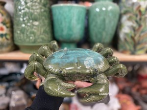 Tượng gốm con cua men xanh, 25cm