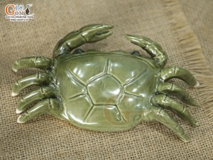Tượng gốm cua sứ men xanh dài 18cm