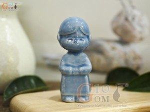 Tượng gốm Em bé Việt Nam men hỏa biến, cao 11cm (Bé nam đứng)