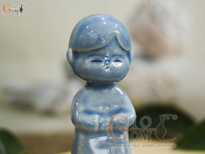Tượng gốm Em bé Việt Nam men hỏa biến, cao 11cm (Bé nam đứng)