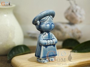 Tượng gốm Em bé Việt Nam men hỏa biến xanh ngọc, cao 16cm (Bé gái đứng)