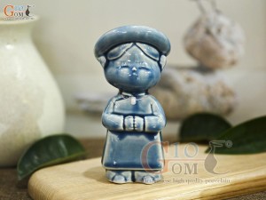 Tượng gốm Em bé Việt Nam men hỏa biến xanh ngọc, cao 12,5cm (Bé gái đứng)