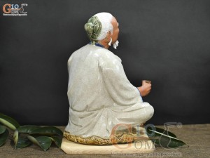 Tượng gốm hút thuốc lào men rạn, cao 30cm