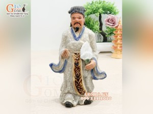 Tượng gốm Khổng Minh men rạn, cao 20cm