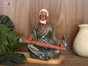 Tượng gốm Lý Bá Nha chơi đàn áo xanh, cao 21cm