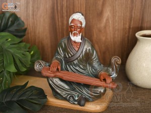 Tượng gốm Lý Bá Nha chơi đàn áo xanh, cao 21cm