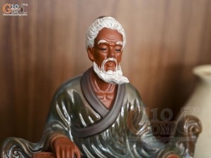 Tượng gốm Lý Bá Nha chơi đàn áo xanh, cao 21cm