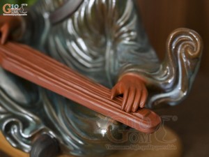 Tượng gốm Lý Bá Nha chơi đàn áo xanh, cao 21cm