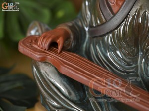 Tượng gốm Lý Bá Nha chơi đàn áo xanh, cao 21cm