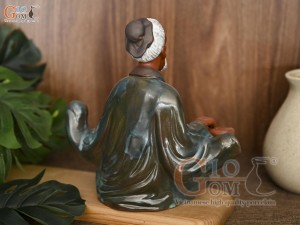 Tượng gốm Lý Bá Nha chơi đàn áo xanh, cao 21cm