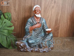 Tượng gốm Lý Bá Nha uống trà đọc sách, cao 22cm