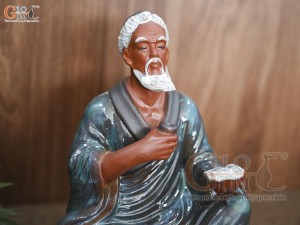 Tượng gốm Lý Bá Nha uống trà đọc sách, cao 22cm