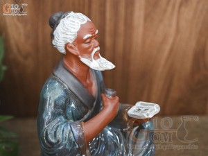 Tượng gốm Lý Bá Nha uống trà đọc sách, cao 22cm