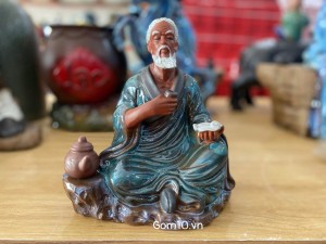 Tượng gốm Lý Bá Nha uống trà đọc sách, cao 22cm