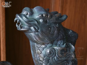 Tượng gốm men màu xanh Cá Chép Hóa Rồng, cao 54cm