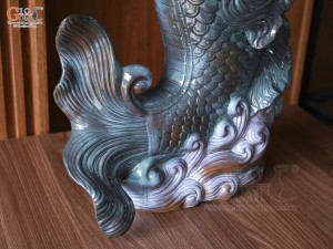 Tượng gốm men màu xanh Cá Chép Hóa Rồng, cao 54cm