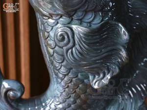 Tượng gốm men màu xanh Cá Chép Hóa Rồng, cao 54cm