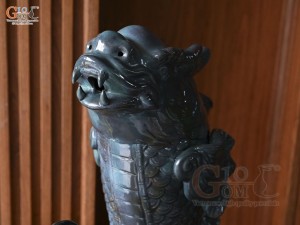 Tượng gốm men màu xanh Cá Chép Hóa Rồng, cao 54cm