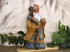 Tượng gốm ông Thọ men màu, cao 38cm (Có Gậy)