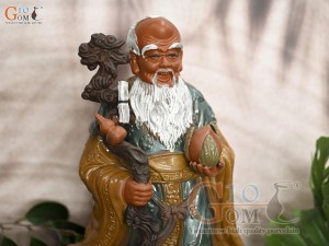 Tượng gốm ông Thọ men màu, cao 38cm (Có Gậy)