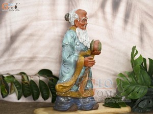 Tượng gốm ông Thọ men màu, cao 38cm (Ghép Cây)