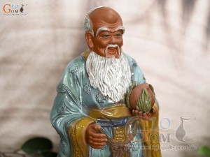 Tượng gốm ông Thọ men màu, cao 38cm (Ghép Cây)