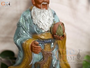 Tượng gốm ông Thọ men màu, cao 38cm (Ghép Cây)