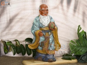 Tượng gốm ông Thọ men màu, cao 38cm (Ghép Cây)
