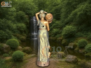 Tượng gốm vàng đồng dáng Cô gái đổ nước, cao 94cm