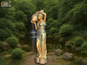 Tượng gốm vàng đồng dáng Cô gái đổ nước, cao 94cm