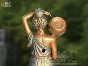 Tượng gốm vàng đồng dáng Cô gái đổ nước, cao 94cm