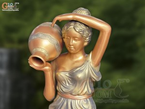 Tượng gốm vàng đồng dáng Cô gái đổ nước, cao 94cm