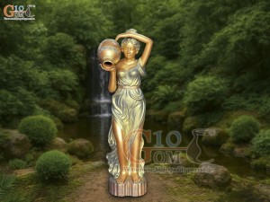 Tượng gốm vàng đồng dáng Cô gái đổ nước, cao 94cm