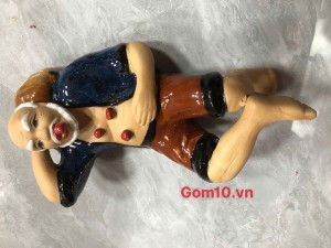 Tượng há miệng chờ sung men màu, dài 26cm