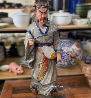 Tưởng Khổng Minh cầm quạt men rạn, cao 65cm