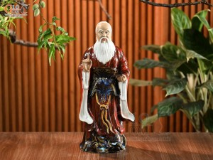 Tượng Khổng Tử đọc sách men đỏ, cao 48cm