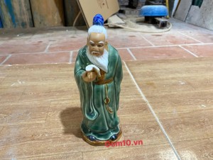 Tượng Khổng Tử đọc sách men màu xanh, cao 28cm