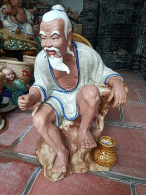 Tượng lã vọng câu cá men rạn cao 55cm