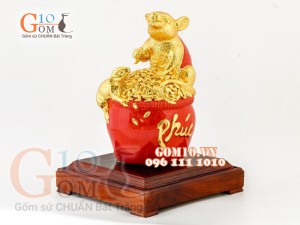 Tượng linh vật Chuột Sa Chĩnh Gạo dát vàng màu đỏ cao 23cm