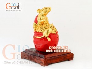 Tượng linh vật Chuột Sa Chĩnh Gạo dát vàng màu đỏ cao 23cm