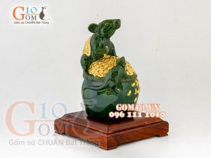 Tượng linh vật Chuột Sa Chĩnh Gạo dát vàng màu xanh ngọc cao 23cm