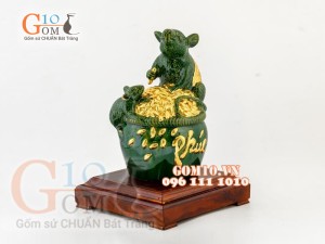 Tượng linh vật Chuột Sa Chĩnh Gạo dát vàng màu xanh ngọc cao 23cm