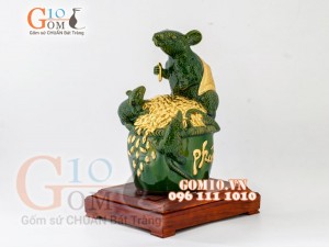 Tượng linh vật Chuột Sa Chĩnh Gạo dát vàng màu xanh ngọc cao 29cm