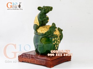 Tượng linh vật Chuột Sa Chĩnh Gạo dát vàng màu xanh ngọc cao 29cm