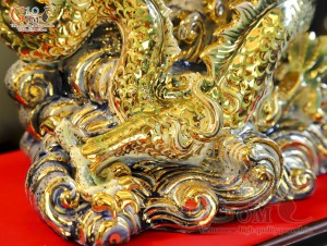 Tượng Linh vật Giáp Thìn men vân mây xanh vẽ vàng 24k cao cấp, cao 25cm