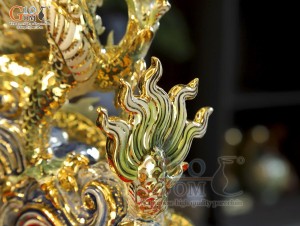 Tượng Linh vật Giáp Thìn men vân mây xanh vẽ vàng 24k cao cấp, cao 25cm