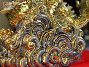 Tượng Linh vật Giáp Thìn men vân mây xanh vẽ vàng 24k cao cấp, cao 25cm