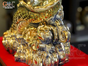 Tượng Linh vật Giáp Thìn men vân mây xanh vẽ vàng 24k cao cấp, cao 25cm