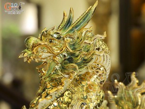 Tượng Linh vật Giáp Thìn men vân mây xanh vẽ vàng 24k cao cấp, cao 25cm