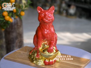 Tượng Linh vật Quý Mão màu đỏ, dát vàng cao cấp, cao 28x18cm
